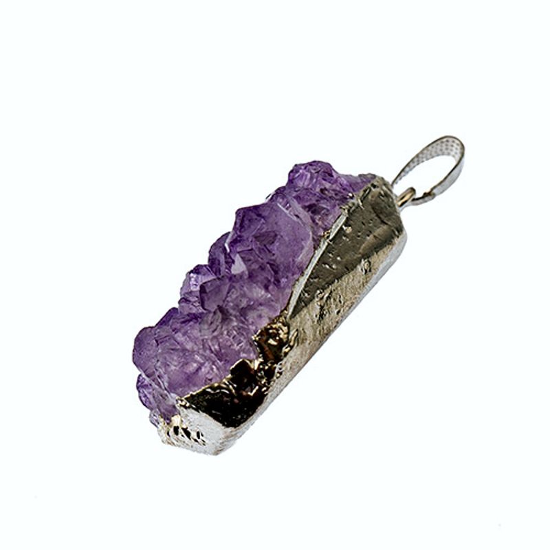 Amethyst druzy Pendant - Silver-foil coated back - Click Image to Close